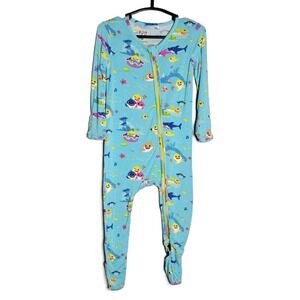 Bellabu Bear Baby Shark Bamboo Convertible Footie Pajamas Blue 12-18M Zip Romper
